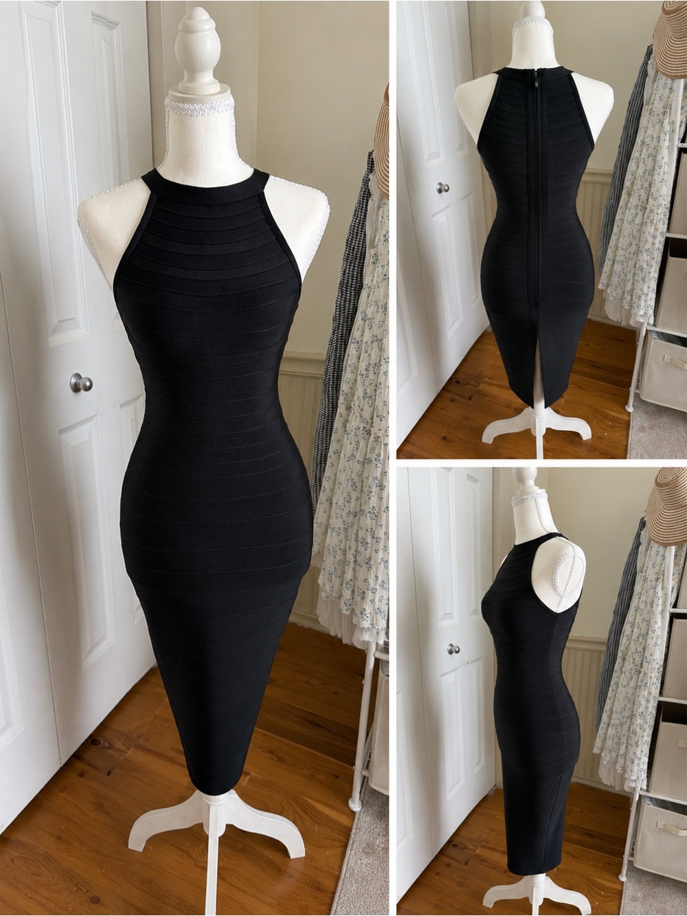 Sleeveless Black High-Neck Bandage Midi Dress